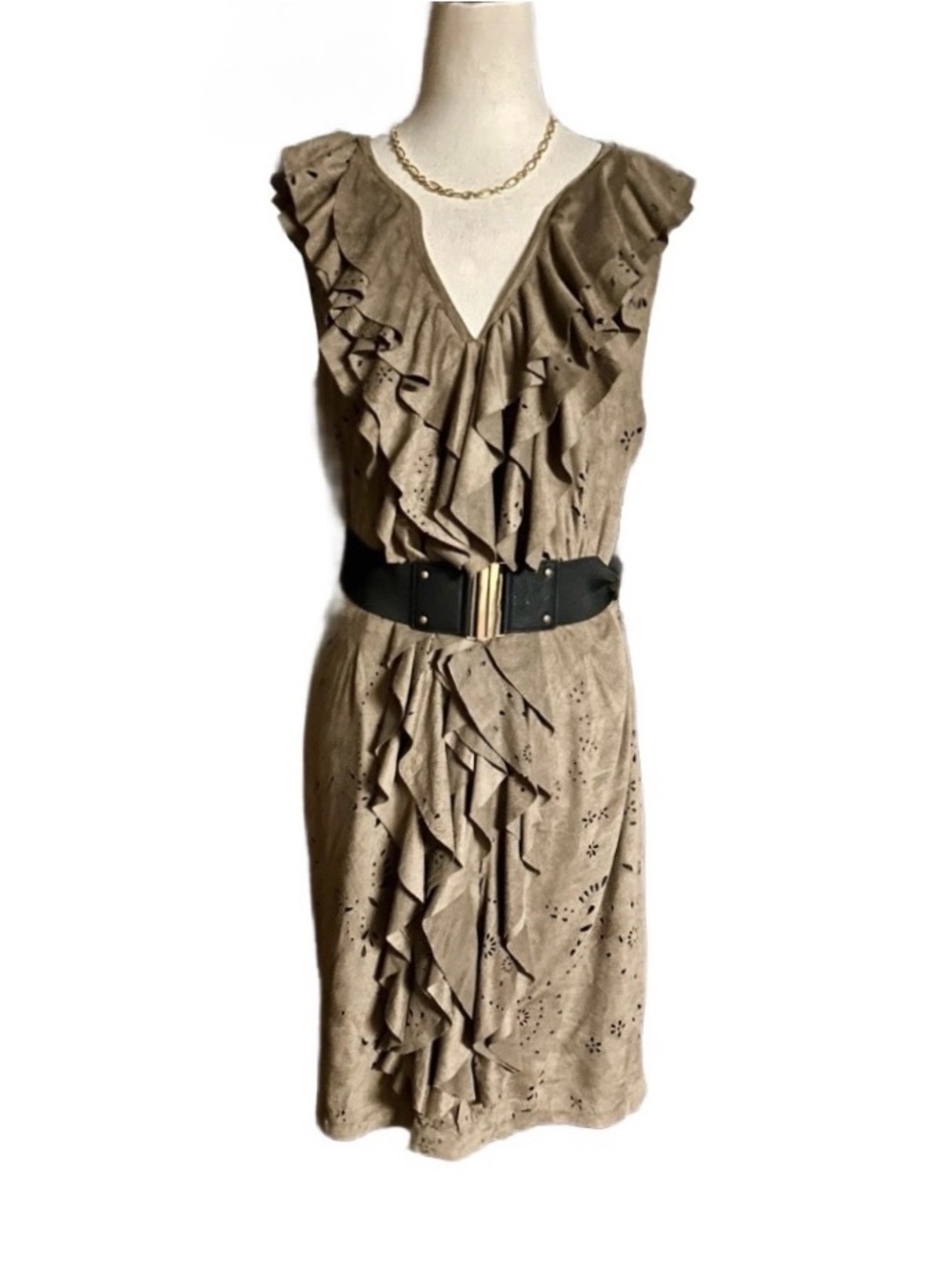 Alberto Makali • Medium • Brown/Black • Floral Cutout Overlay Suede Dress • New